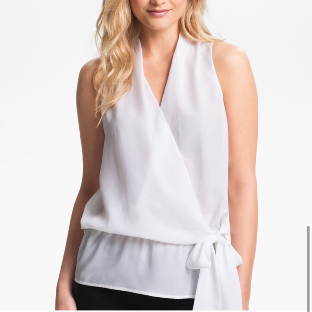 Michael Kors Sleeveless Wrap Blouse White Tie Waist Surplice Top Small
